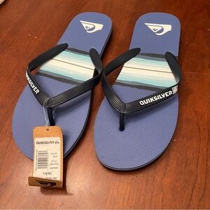 Men’s new Quiksilver blue striped foam flip flops size 13